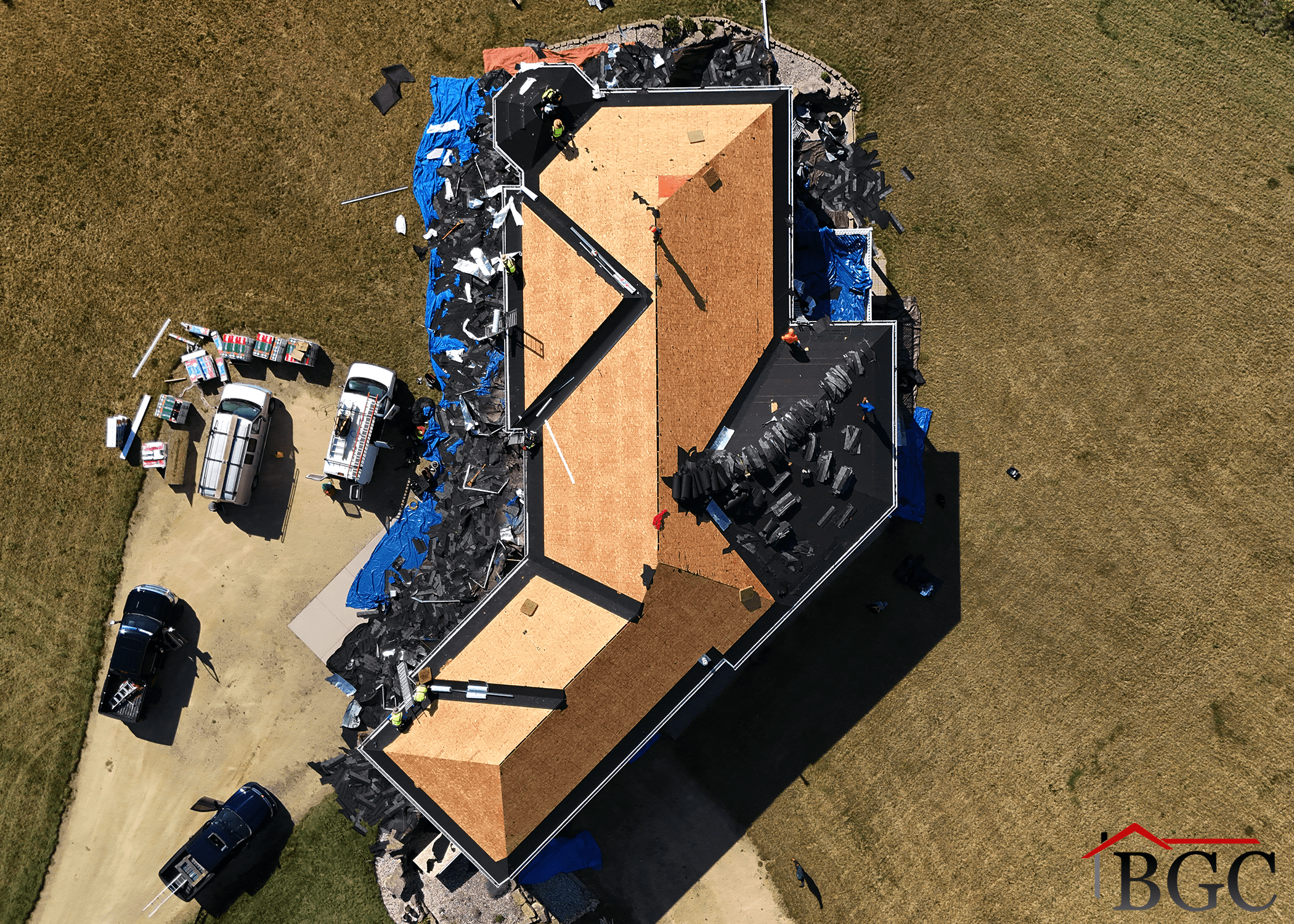 Completed roof replacement in Madison WI — decking inspection before shingle installation by Buckshot General Contracting