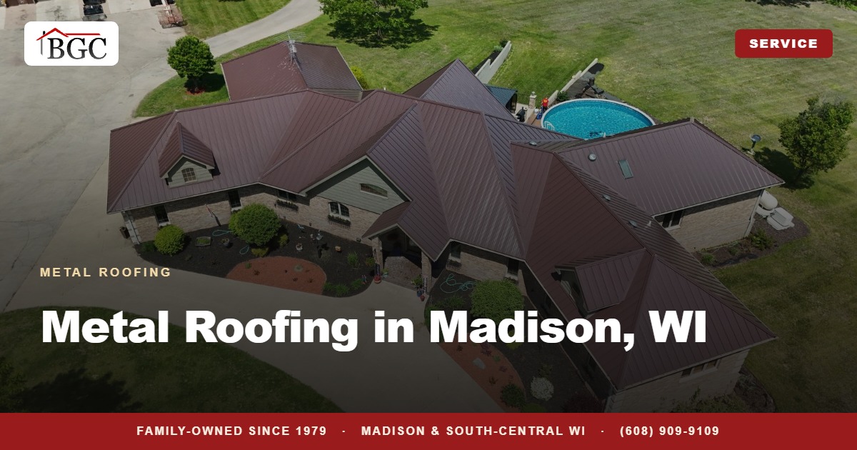 Home with a brown standing seam metal roof that sheds snow