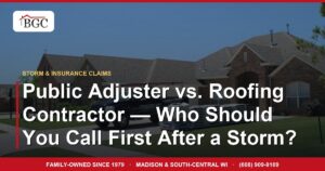 Public Adjuster vs. Roofing Contractor — Who Should You Call First After a Storm?